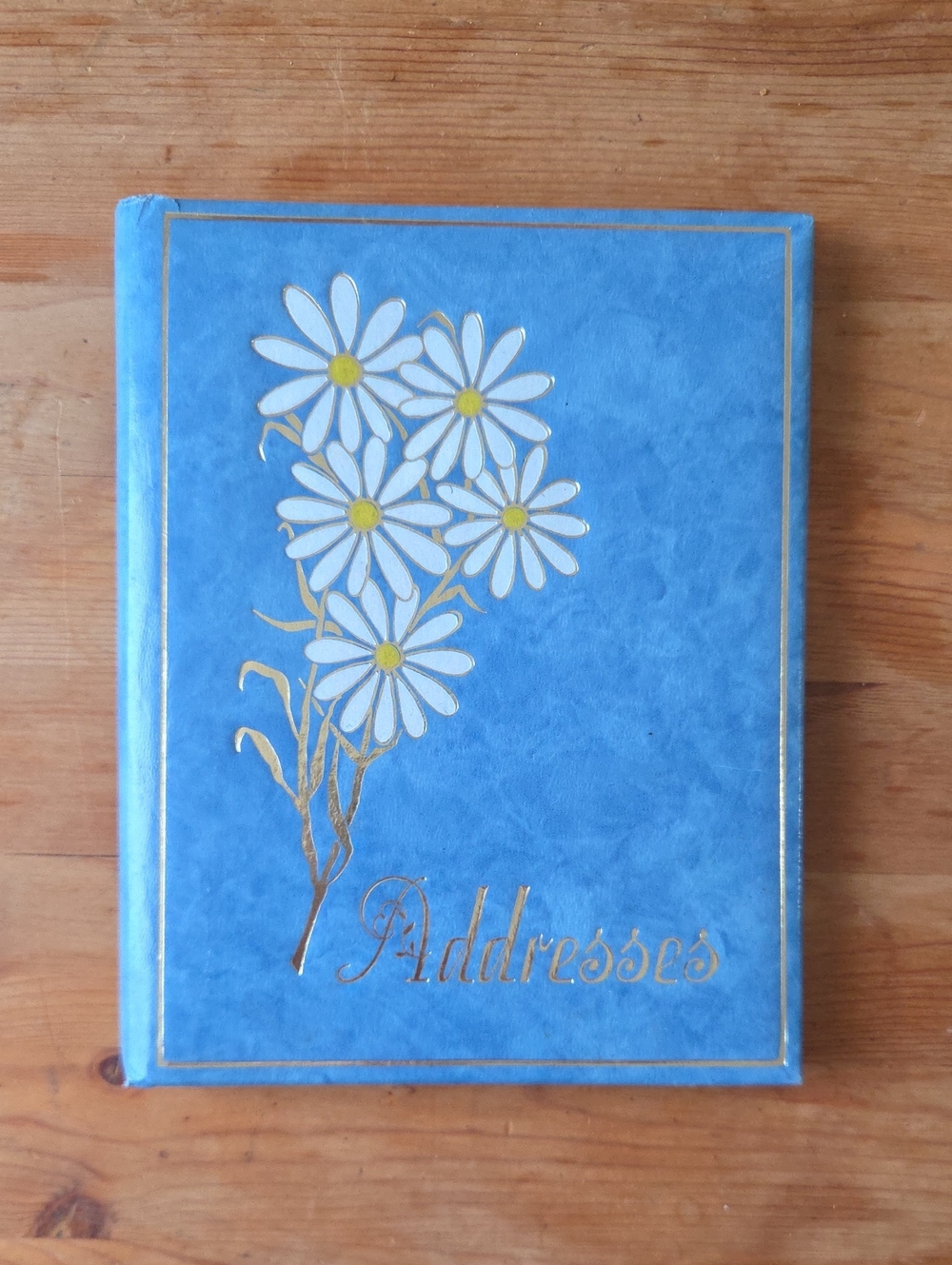 VTG 1970s Daisy Address Book Blue Faux Leather Gold Foil Unused Deadstock Retro
